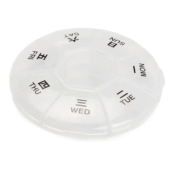 Rollbacks & More Round Portable Pill Box Medicine Planner Small Case Weekly Organizer 7-Sided Reminder Shaped
