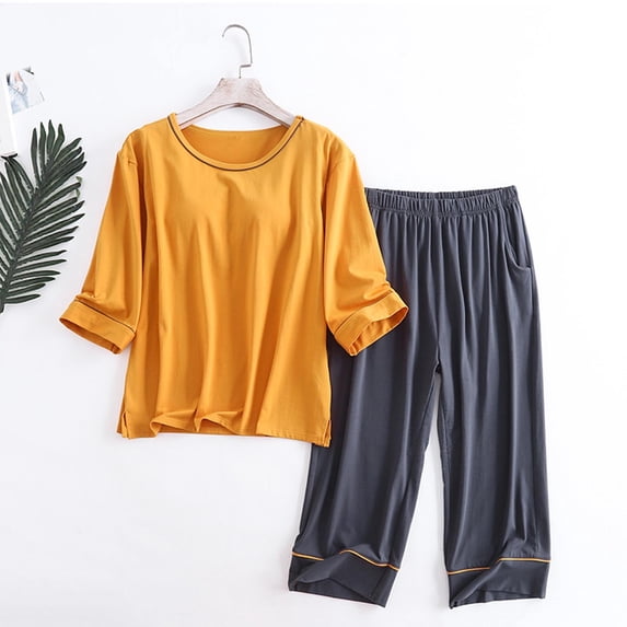 Viikei 2 Piece Sets for women Summer,Women's Casual Loose with Chest Cushion Round Neck Short Sleeve Shorts Set Yellow XXL