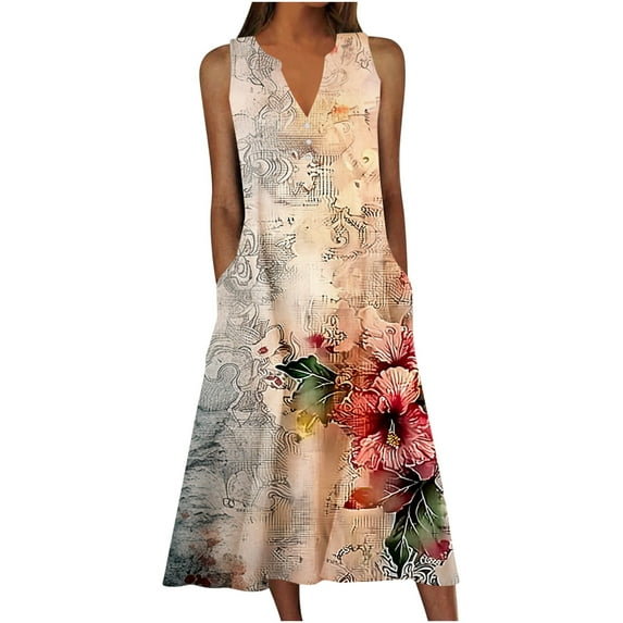 Rollbacks & More Viikei Dresses for Women,Women's Summer Casual Dress Gradual Sleeveless Neck V-Neck Long Dress Multicolor S