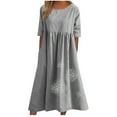 thumbnail image 1 of Rollbacks & More Viikei Elegant Lace Short Sleeve Dress,Womens Spring and Summer Round Neck Printing Cotton and Linen Casual Short Sleeved Dress, 1 of 6