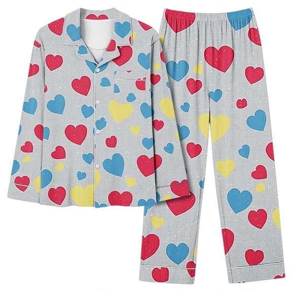 Rollbacks & More Viikei Lounge Set Womens 2 Piece Outfits,Women Casual Fashion Printed Long Sleeve Casual Pants Pajamas Suit Gray XL