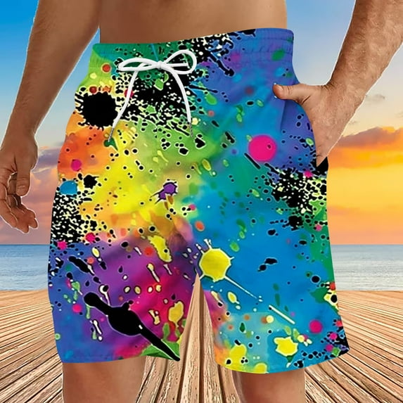 Rollbacks & More Viikei Men's Easy Care Shorts,Men's Special Print Beach Casual Trouser Shorts Pants Multicolor S