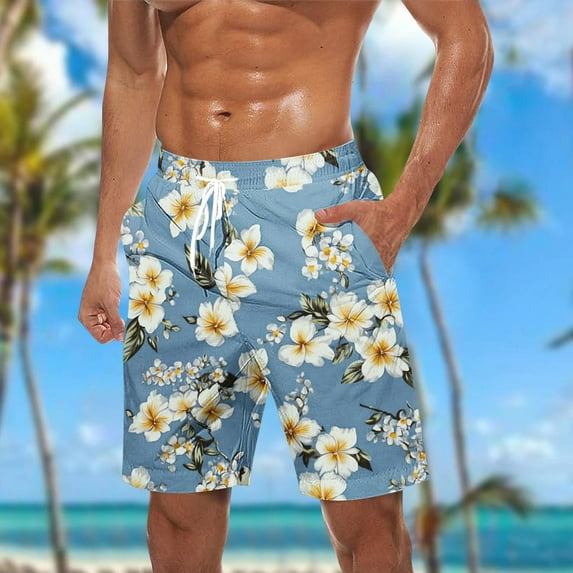 Rollbacks & More Viikei Men's Shorts in Solid Colors,Men Casual Fashion Print Shorts with Pockets Elastic Waist Beach Pants Blue XXL