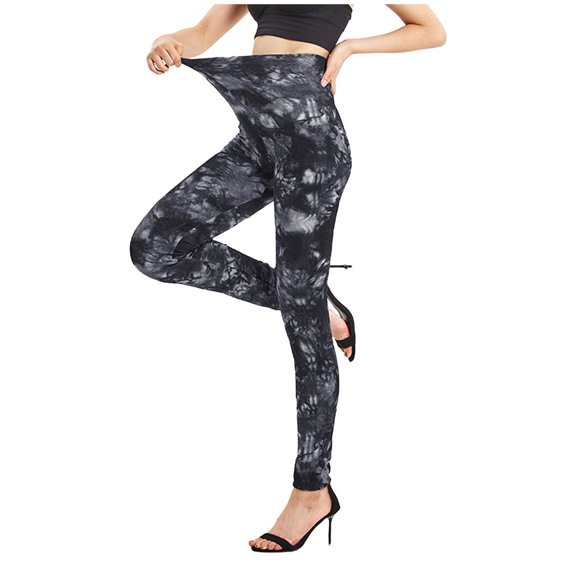 Rollbacks & More Viikei Plus Size Pants Clearance,Women's Fashion Elastic Gradient Color Print Leggings with Yoga Sport Elastic Pants Black XL