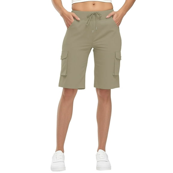 Rollbacks & More Viikei Womens Shorts Clearance,Women Fashionable Casual Elastic Waist with Multiple Pockets Work Clothes and Sports Pants Khaki S