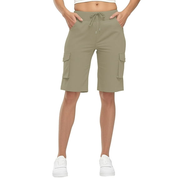 Rollbacks & More Viikei Womens Shorts Clearance,Women Fashionable Casual Elastic Waist with Multiple Pockets Work Clothes and Sports Pants Khaki S