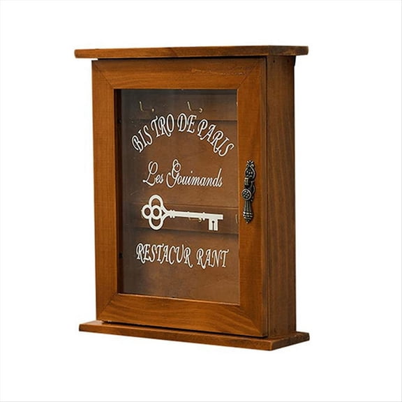 Rollbacks & More Wooden Key Box, Retro, Wall, Cabinet with Magnetic Door, Solid Wood Storage 6 Hooks-A