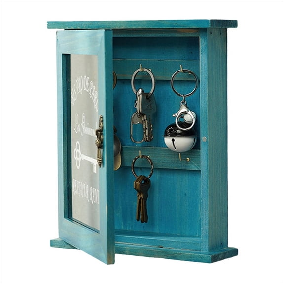 Rollbacks & More Wooden Key Box, Retro, Wall, Cabinet with Magnetic Door, Solid Wood Storage 6 Hooks-B