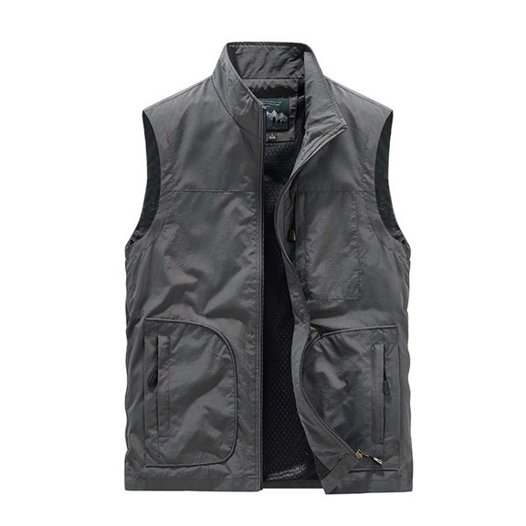 Fashion Olyvenn Men's Outdoor Lightweight Stand Collar Multi-Pocket Quick Dry Breathable Fishing Vest Dark Gray 14