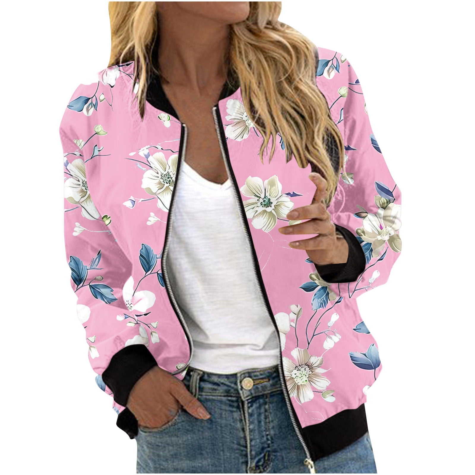SPREY PRINTED BOMBER JACKET サイズ3 Fashion Olyvenn Women's Floral Bomber Jacket Lightweight Long