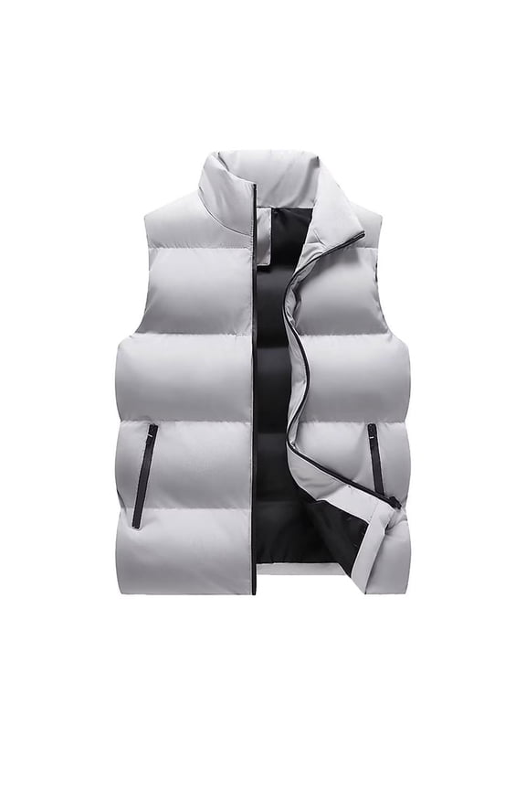 Fashion SSAAVKUY Men's Winter Puffer Vest Warm Sleeveless Jacket Lightweight Padded Vest Outdoor Warm Vest Gray 12