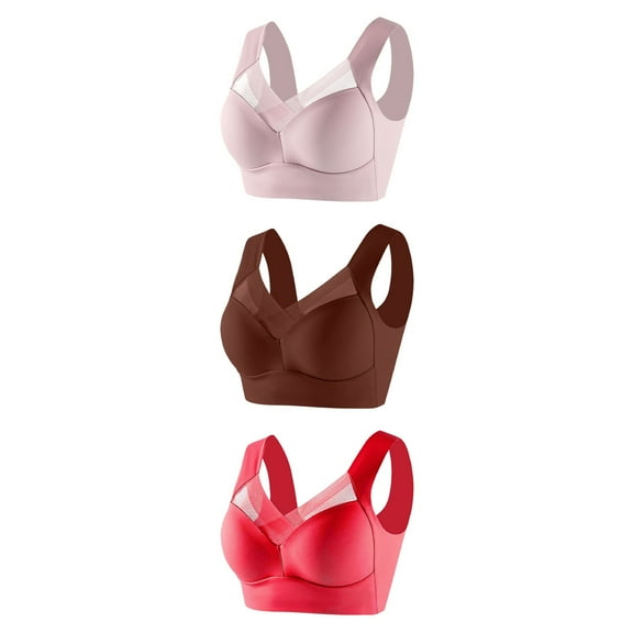Rollbacks Viikei Everyday Use Women's Bra with Soft Cups Design,3PC Women without Underwear Thin Lace Solid Color Push-up Adjustment Bra Multicolor XXXL