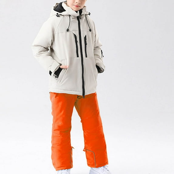 Winter Kids Boys Ski Suit Pants Jackets Sets Children's Solid Color Ski Suit Windproof Warm Children's Solid Color Skiing Set Orange 8 Years(10)