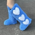 thumbnail image 1 of Women's Elastic Chelsea Boots Women Fashionable And Casual Winter High Top Warm Flat Bottomed Long Tube Furry Boots With Thick Velvet And Heart-Shaped Snow Boots For Women Sky Blue 37, 1 of 6
