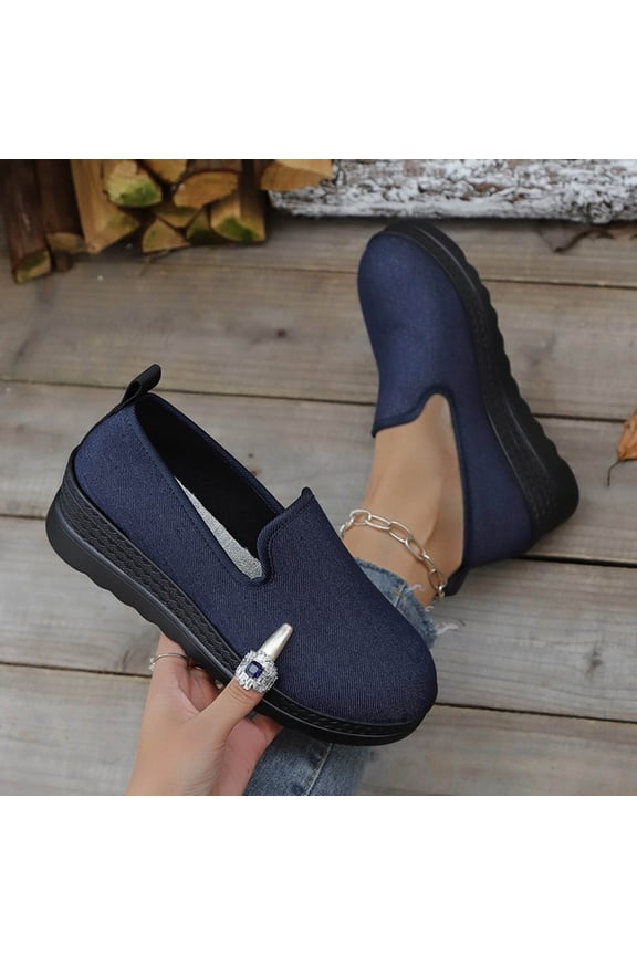 Women's Flats Shoes Ballet Flats Dress Shoes Women's Fashionable Casual And Winter All-Match Loafers Solid Color Round Toe Flat Thick Sole One-Foot Shoes Dark Blue 40