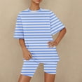 thumbnail image 1 of Women's Short Sleeve Tops Womens Lounge Sets Short Sleeve with Shorts Pullover Jogger Outfit Summer Casual Tracksuits Ndbuld Light Blue 2XL, 1 of 5