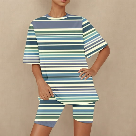 Women's Tops Womens Two Piece Lounge Sets Casual Summer Outfits 2 Piece Short Matching Clothing Set Ndbuld Blue 2XL