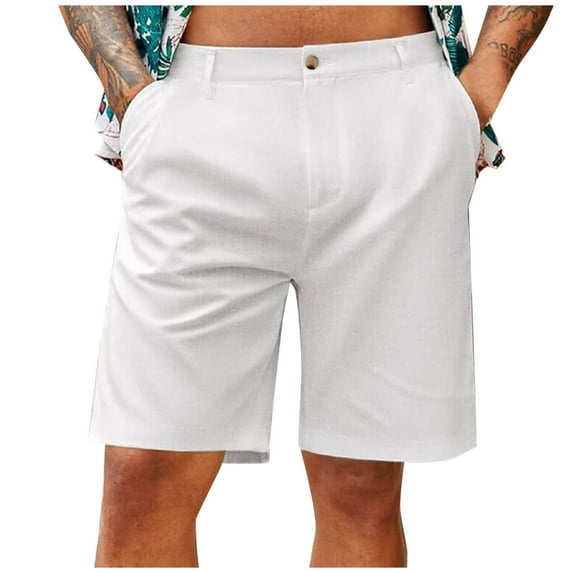 Fashion YLSDY Casual Linen Shorts for Men Lightweight Solid Color Pants Classic Fit Breathable Pants Slim Fit Summer Beach Shorts White XL