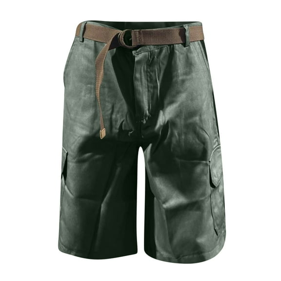 Fashion YLSDY Men's Belted Cargo Shorts Elastic Waist Relaxed Fit Cotton Casual Outdoor Lightweight Work Hiking Shorts Multi-Pockets Army Green S