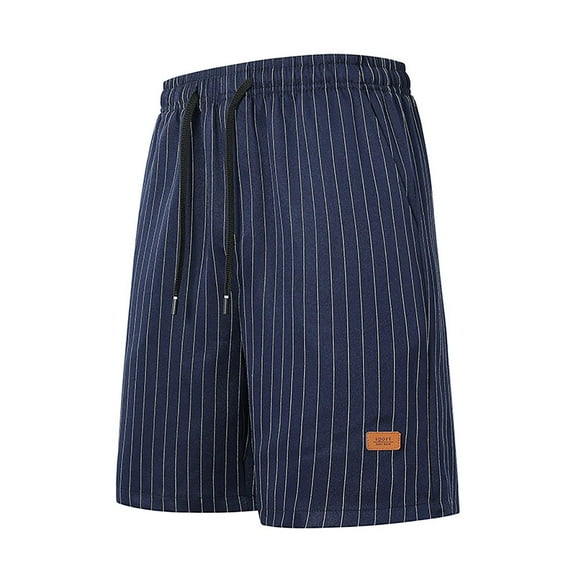 Fashion YLSDY Men's Casual Beach Shorts Fashion Vertical Stripes Shorts Drawstring Straight Leg Pant Simple Thin Pants with Pockets Navy XL