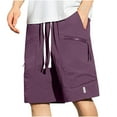 thumbnail image 1 of Rollbacks YLSDY Mens Casual Mid Waist Pant Short Cargo Pant Solid Splice Pocket Shorts Fashion Drawstring Solid Loose Pant Short Fitness Sports Shorts Purple M, 1 of 5