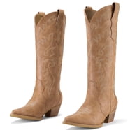 Women's Embroidered Western Cowgirl Boots - Suede Snip Toe Chunky Heel Ankle Boot