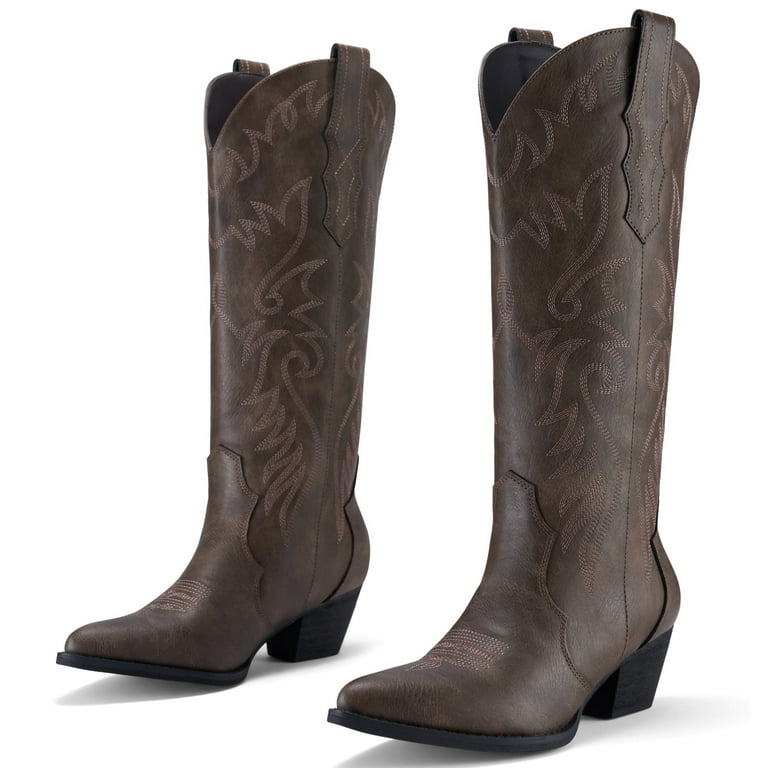 Brown Western Style Boots Womens Rollda Cowboy Boots For