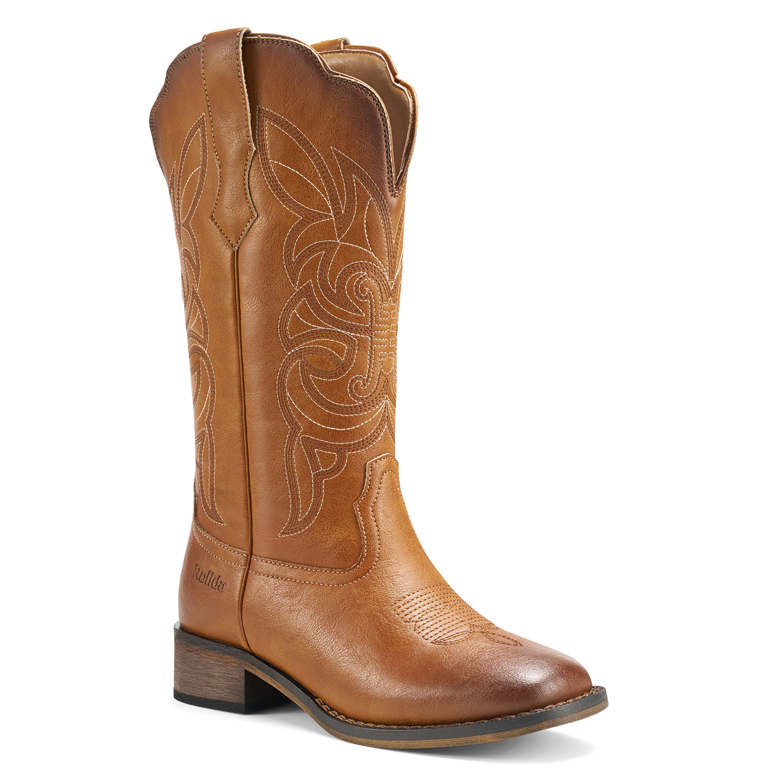 SheSole Women's Cowboy Boots - Wide Square Toe Mid Calf Western Boots In Brown