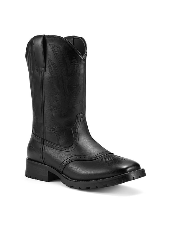 Leather Cowboy Boots Men's Square Toe Cowboy Boots 10 Inch