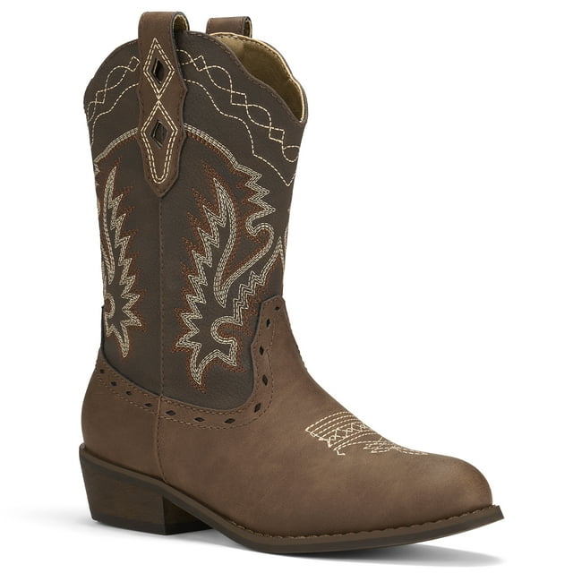 Rollda Round Toe Kids Cowboy Boots for Boys Girls,Dark Brown,US Size 7