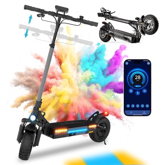 Rolldustry R9 Electric Scooter for Adults, 1000W 10" Tire, Max 28 Mph & 28 Miles Range Off-road scooter with Ambient Lighting, Dual Suspension Systems