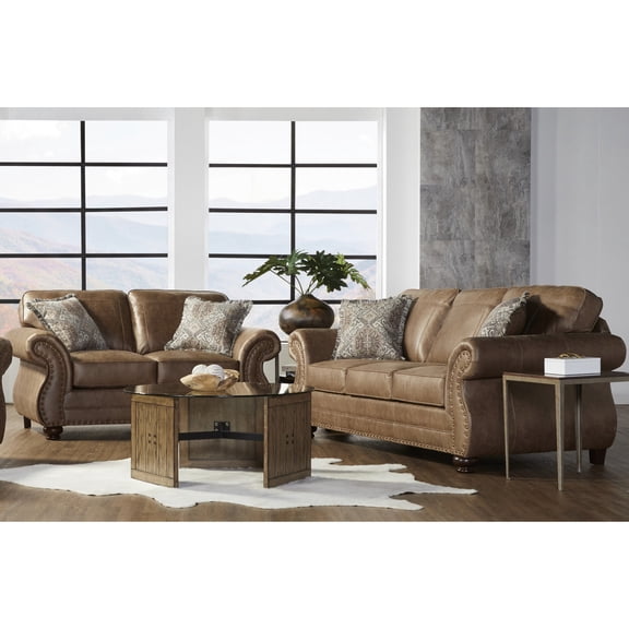 Rolled Arm Design / Comfortable Faux Leather Sofa and Loveseat for Family Gatherings