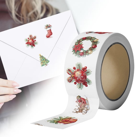 Rolled Christmas Stickers, Self-Adhesive Holiday Label Decals, Decorative Xmas Stickers For Envelope Sealing, Gift Wrapping, Greeting Card Embellishment, DIY Handcrafts And Holiday Present Decoration