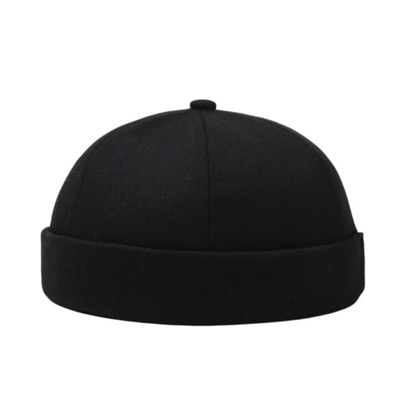 Rolled Cuff Cotton Docker Beanie Cap, Brimless Retro Sailor Skull Hat, Casual Dome Worker Headwear, Stretch Lightweight Unisex Cap for Commuting, Indoor Rest and Simple Casual Outfit,Black