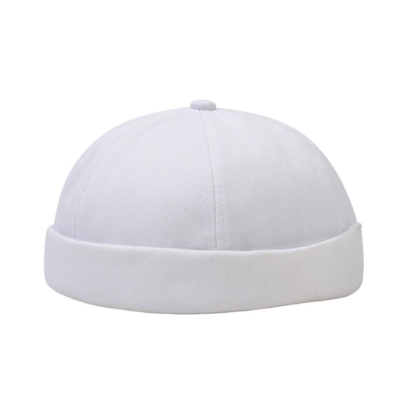 Rolled Cuff Cotton Docker Beanie Cap, Brimless Retro Sailor Skull Hat, Casual Dome Worker Headwear, Stretch Lightweight Unisex Cap for Commuting, Indoor Rest and Simple Casual Outfit,White
