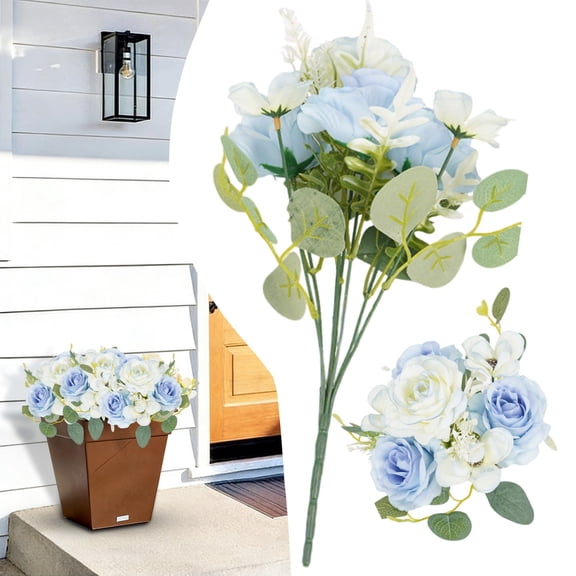 Rolled Edge Roses Verdsylv 7 Heads Artificial Rolled Edge Rose Bouquet | Simulation Wedding Flowers for Bride | Home Bedroom Decoration Arrangement | 1 Bunch, Bridal Bouquet Faux, Blue