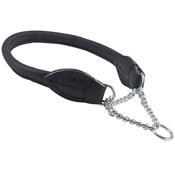 Rolled Genuine Leather Martingale Dog Collar Choker Black 7 Sizes (#2 - Neck Circumf.8.5-10.5)