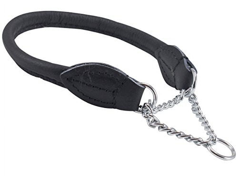 Rolled Genuine Leather Martingale Dog Collar Choker Black 7 Sizes (#6 - Neck Circumf.15.5"-17.5")