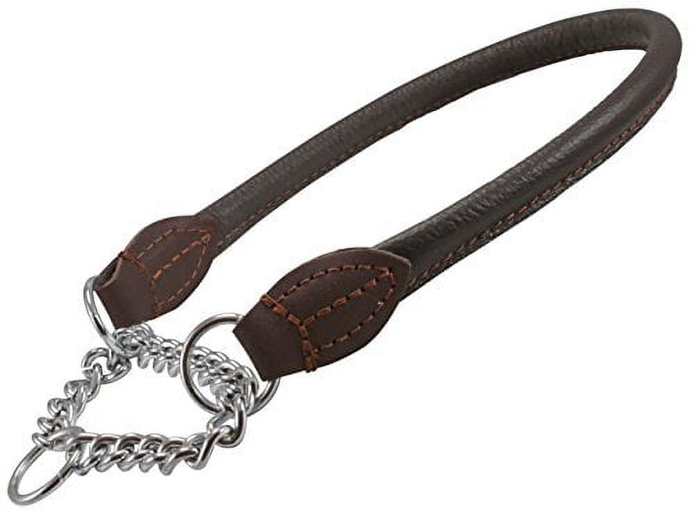 Rolled Genuine Leather Martingale Dog Collar Choker Brown 7 Sizes (#4 - Neck Circumf.12.25"-13.75")