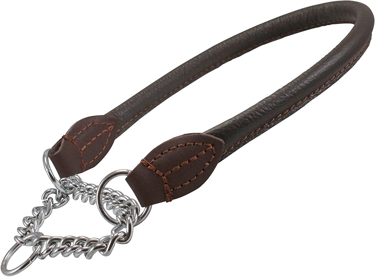 Rolled Genuine Leather Martingale Dog Collar Choker Brown 7 Sizes (#7 - Neck Circumf.17.5"-19.5")