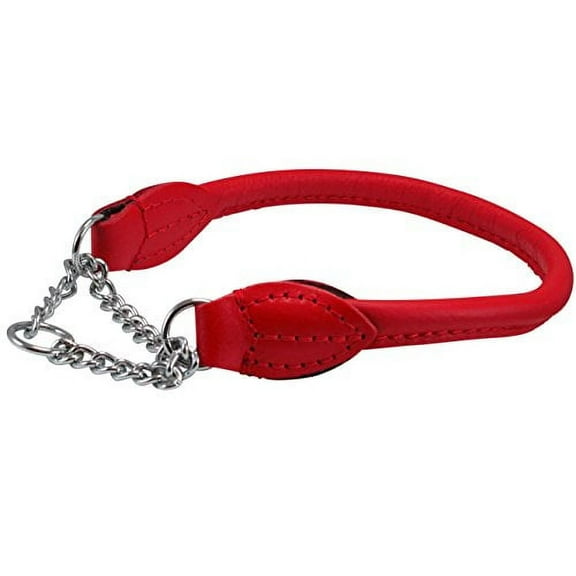 Rolled Genuine Leather Martingale Dog Collar Choker Red 7 Sizes (#4 - Neck Circumf.12.25"-13.75")