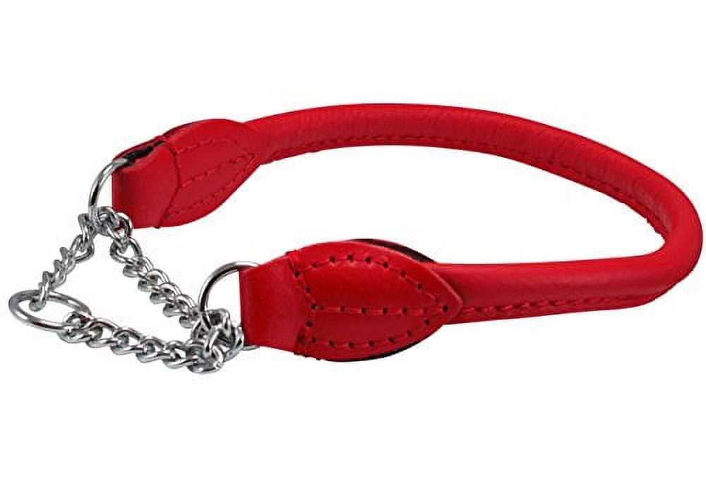 Rolled Genuine Leather Martingale Dog Collar Choker Red 7 Sizes (#6 - Neck Circumf.15.5"-17.5")