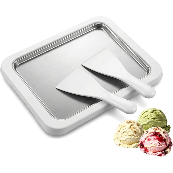 Rolled Ice Cream Maker with 2 Scrapers - Anti-Griddle Cold Plate for Sorbet, Gelato & Frozen Yogurt - DIY Homemade Rolled Ice Cream Machine Kit for Kitchen & Parties