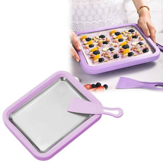 Rolled Ice Cream Maker 7"x9" - Make Instant IceCream w/the Family - Manual Roll Your Own IceCream - Rolled Ice Cream Tray, Ice Cream Roller Maker with Spatula, Rolled Ice Cream Kit, Purple