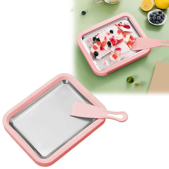 Rolled Ice Cream Maker 7"x9" - Make Instant IceCream w/the Family - Manual Roll Your Own IceCream - Rolled Ice Cream Tray, Ice Cream Roller Maker with Spatula, Rolled Ice Cream Kit, Red