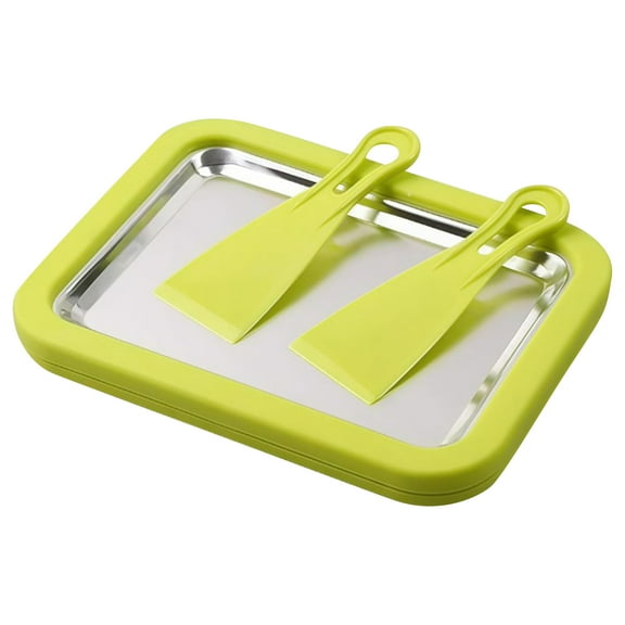 Rolled Ice Cream Maker, At Home Rolled Ice Cream Kit, Diy Homemade Rolled Ice Cream Tray, Suitable for Families and Parties(8.8x6.8in/Green/No shovel)