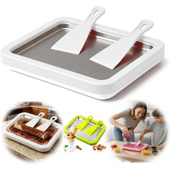 Rolled Ice Cream Maker, Ice Cream Roll Maker, Rolled Ice Cream Machine, Instant At-Home DIY Tray With Scrapers for Yogurt Sorbet and Fun Family Dessert Activity Time, AKLJWH, Green
