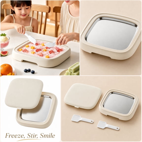 Rolled Ice Cream Maker, Ice Cream Roller Maker, Mini Ice Cream Maker, Homemade Ice Cream Maker, 10X9 Inch Stainless Steel Frozen Yogurt Plate Set with 1Pcs Abs Lid, 1Pcs Ice Cream