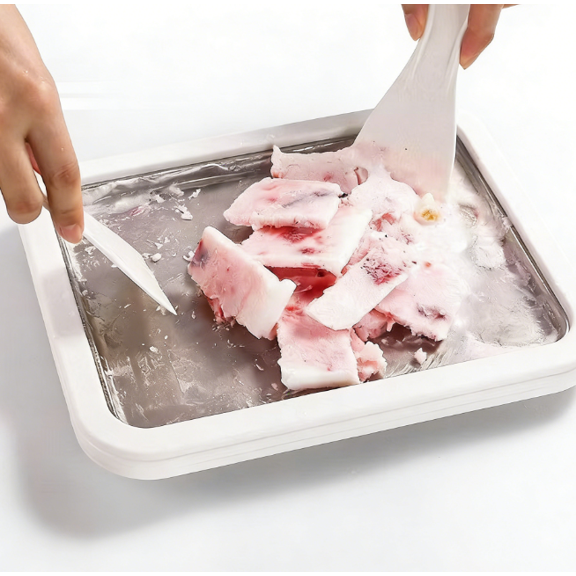 Rolled Ice Cream Maker Kit 2026, At-Home Stainless Steel Instant Freeze Pan with 2 Scrapers, DIY Rolled Ice Cream Tray for Homemade Desserts, Family Fun Kitchen Activity for Kids and Adults