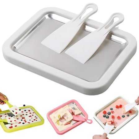 Rolled Ice Cream Maker Kit, At-Home Rolled Ice Cream Machine with Instant Freeze Tray & 2 Scrapers, DIY Rolled Ice Cream Tray for Kids & Adults, Stainless Steel Frozen Dessert Maker (White, 1Set)